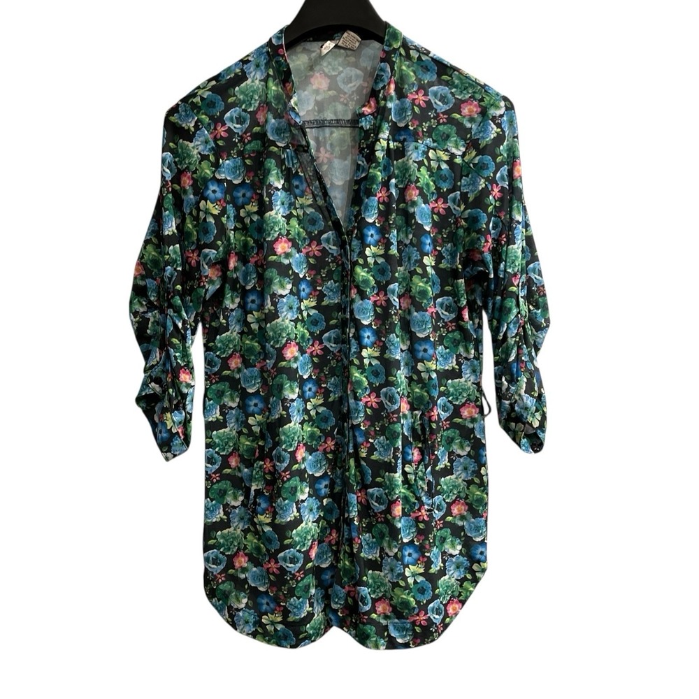 Love Potion Top‎ Dark Floral Sheer Mesh Button Down Blouse Size XL Dark Romantic